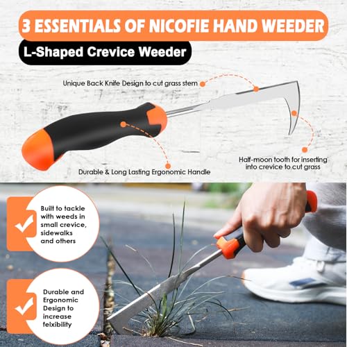 Nicofie 2025 Hand Weeder Tool, Rubber Handle Manual Weeder Puller Tool, Uprooting Weeding Tools, Crack Weeder Crevice, 4 Teeth Weeding Tool, Weeding Artifact Tool for Gardening(3 Pcs) - Image 4