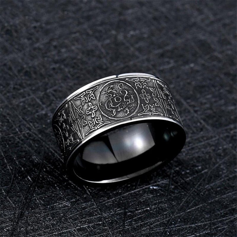 SINLEO Men's Stainless Steel Chinese Ancient 4 Guardian Beasts Ring Dragon, White Tiger, Suzaku, Basalt Carved Black Size 9 - Image 3