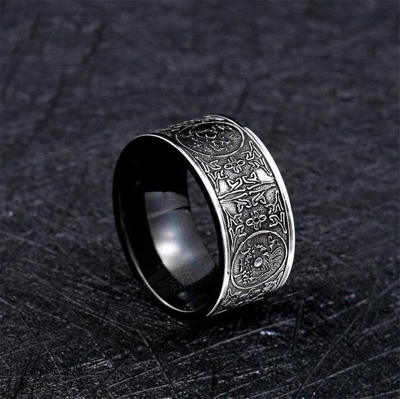 SINLEO Men's Stainless Steel Chinese Ancient 4 Guardian Beasts Ring Dragon, White Tiger, Suzaku, Basalt Carved Black Size 9 - Image 5