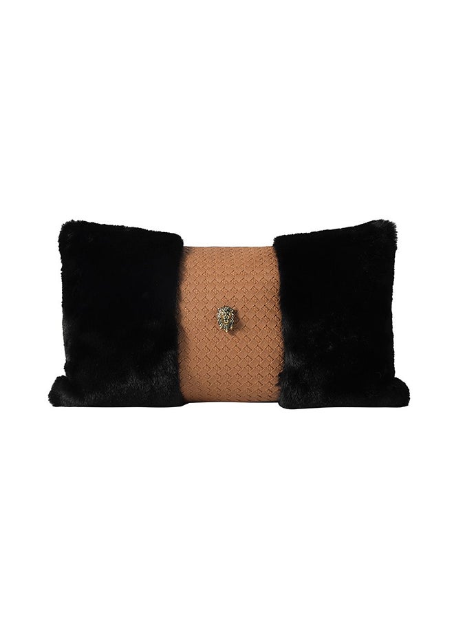 Danube Home Gleam Patchwork Cushion 30x50cm Black | Rabbit Hair + PU Decorative Lightweight Throw Pillow For Sofas, Couches, Beds For Living Room