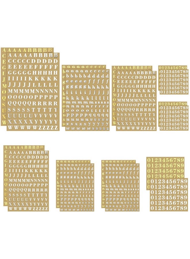 Outus 18 Sheets Small Letter Stickers Mini Numbers Stickers Letter Stickers Alphabet Number Stickers Self Adhesive Monogram Letters Scrapbook Lettering Stickers for Arts Craft Decors (Gold, Silver) - Image 1