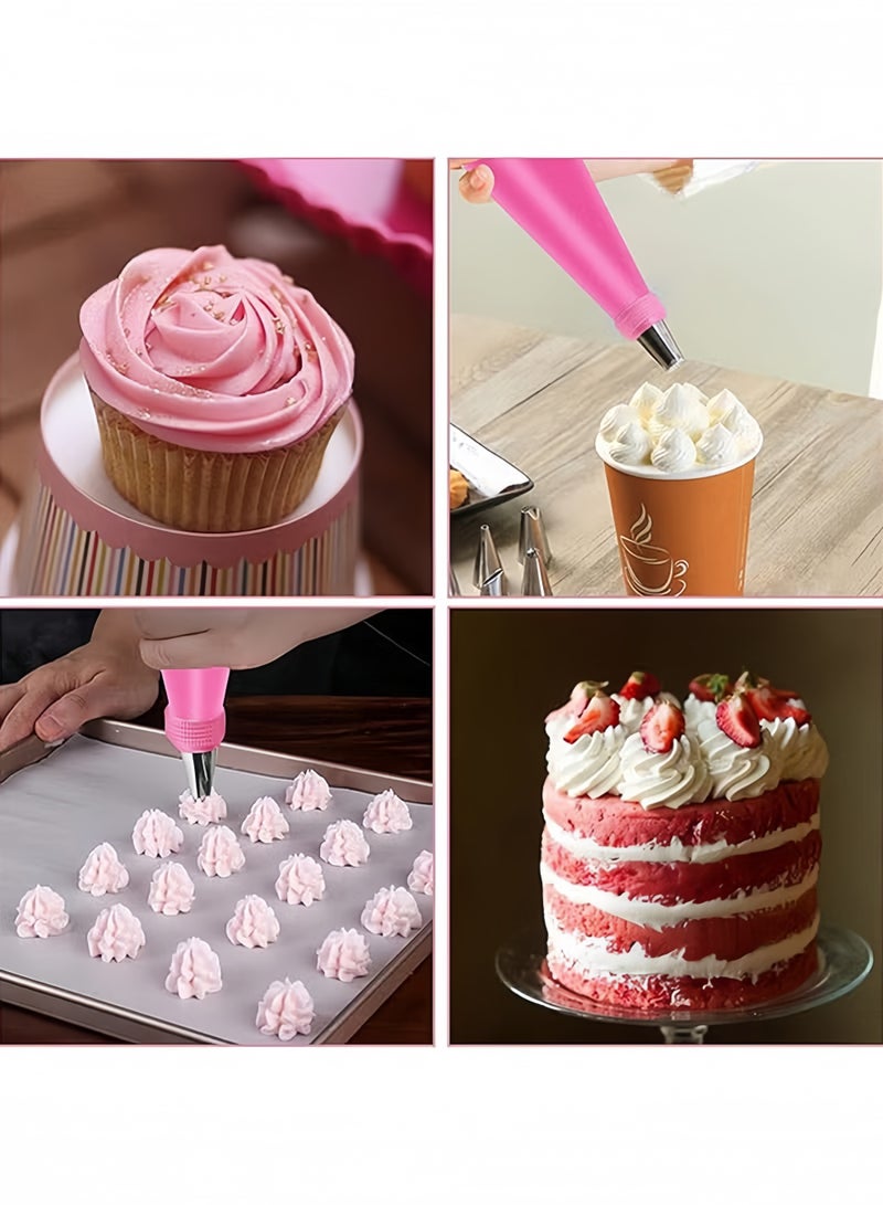 Reusable Pink Silicone Piping Bag with Stainless Steel Pastry Nozzles Set, Eco-Friendly Frosting Piping Tools for Cupcakes Cookies Baby Food - Image 4