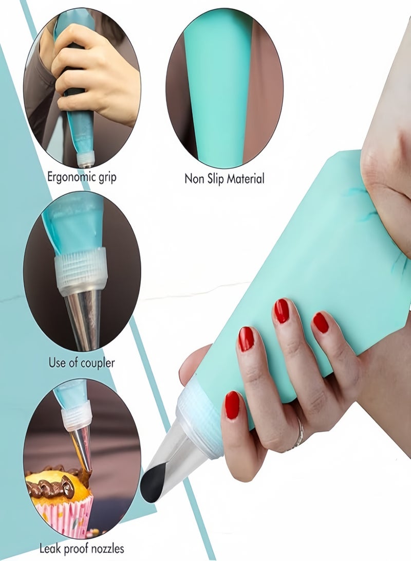 Reusable Pink Silicone Piping Bag with Stainless Steel Pastry Nozzles Set, Eco-Friendly Frosting Piping Tools for Cupcakes Cookies Baby Food - Image 2