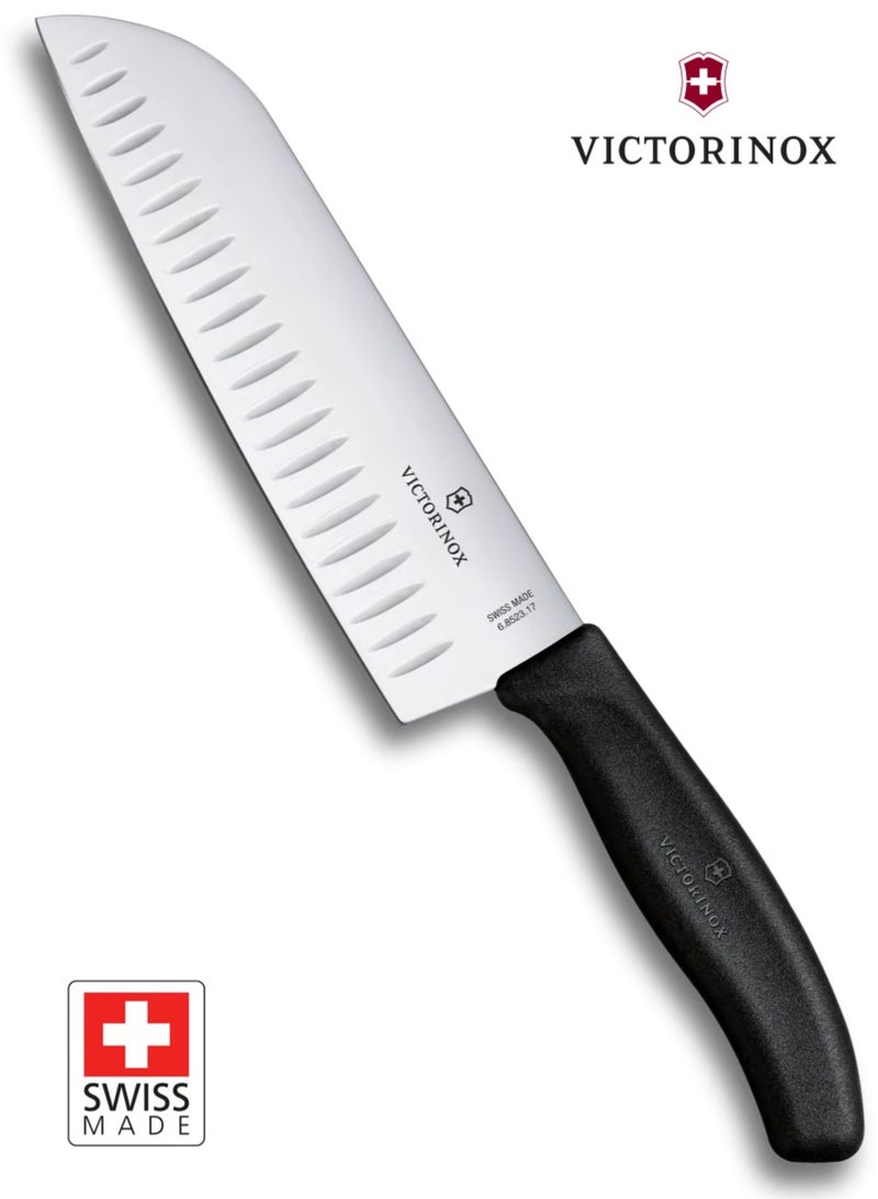 Victorinox Swiss Classic Santoku Knife 17 cm Black Fluted Edge - Image 1