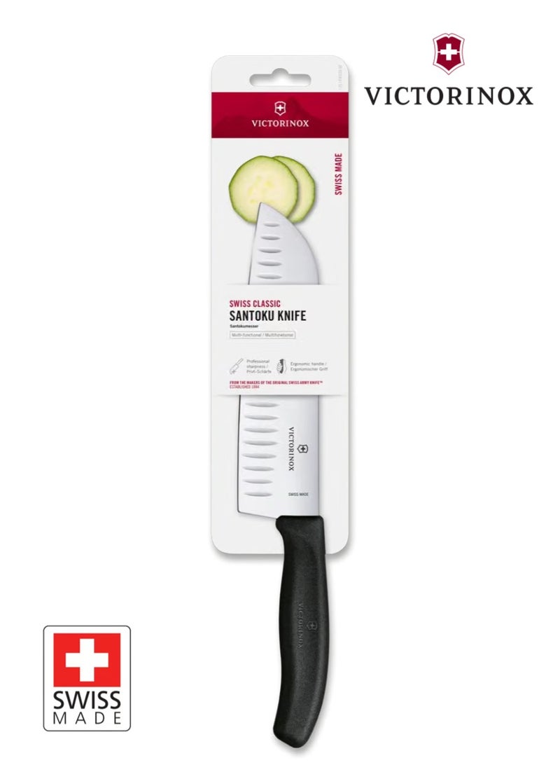 Victorinox Swiss Classic Santoku Knife 17 cm Black Fluted Edge - Image 2