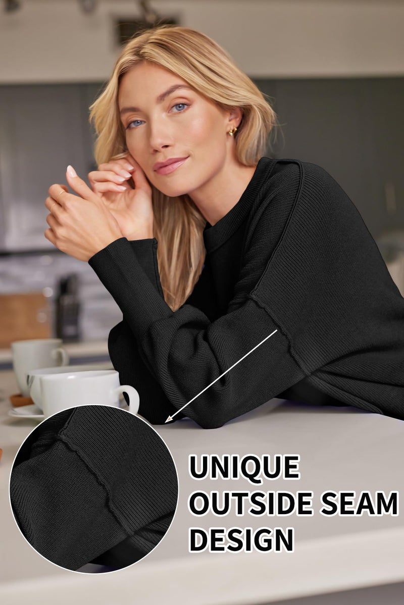 LILLUSORY Oversized Sweaters for Women 2025 Fall Fashion Outfits Trendy Crewneck Knit Cute Lightweight Sweater Pullover Tops Long Sleeve Shirts Winter Clothes Black S - Image 4