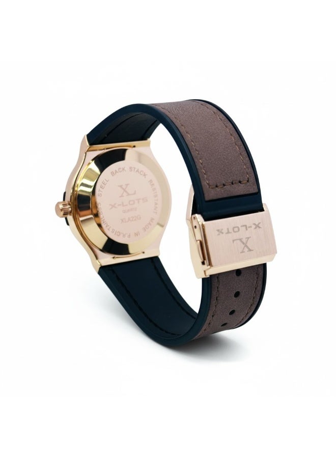 xlots Men's Watch, IronX Skeleton Gold Model XLA21G, Open Heart Dial, Brown Faux Leather Strap, Stainless Steel Case, Luxury Analog Quartz Wristwatch - Image 5