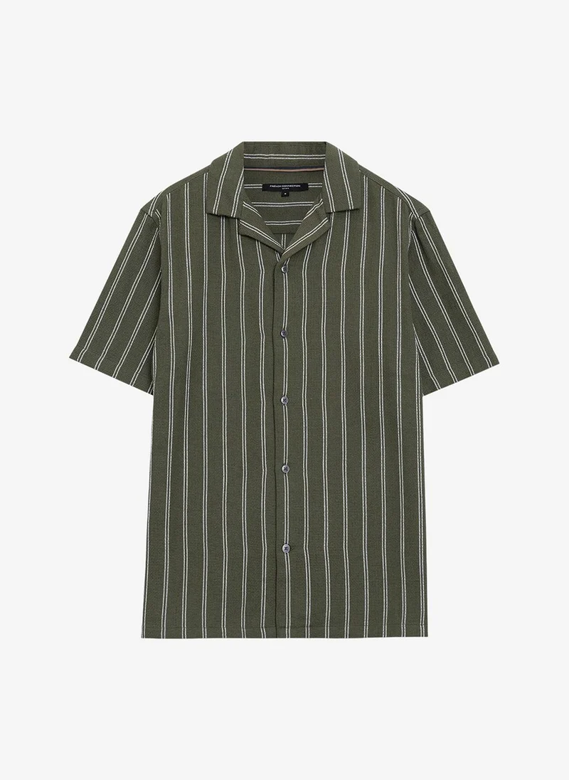 French Connection  Men's Beetle Green/White Ss Open Weave Holiday Shirt for Men | Best Price UAE