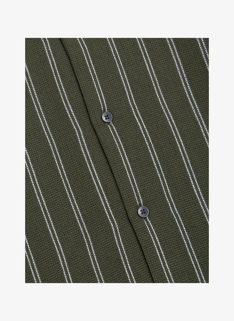 French Connection  Men's Beetle Green/White Ss Open Weave Holiday Shirt for Men | Best Price UAE