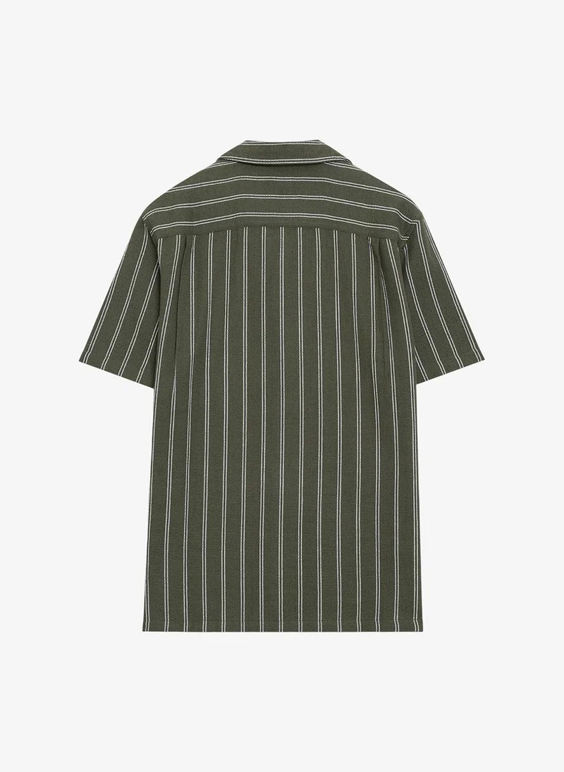 French Connection  Men's Beetle Green/White Ss Open Weave Holiday Shirt for Men | Best Price UAE