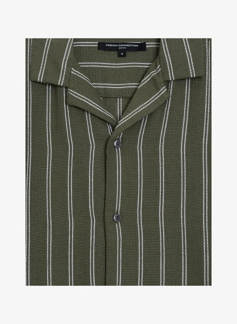 French Connection  Men's Beetle Green/White Ss Open Weave Holiday Shirt for Men | Best Price UAE