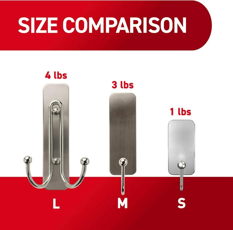 Command Large Brushed Nickel Double Hooks, 2 Hooks and 2 Strips, Damage Free Hanging Wall Hooks with Adhesive Strips, No Tools Coat Hooks for Hanging Home Decor, Holds up to 4 lb - Image 5