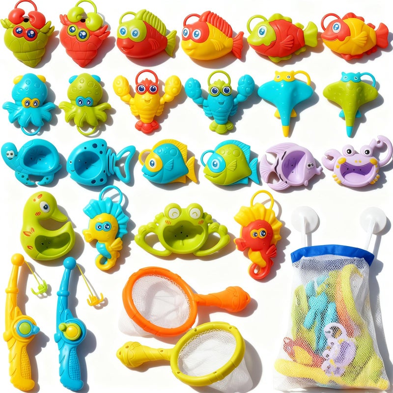 AMCHSURI Toddler Bath Toys for Kids Ages 13 26PCS Mold Free Bath Toys for Toddlers 24 with Fishing Toy Game Fishing Rod Net and Mesh Bag Bath tub Water Table Pool Toys for Kids Ages 3 4 5 6 7 8 Years Old - Image 3