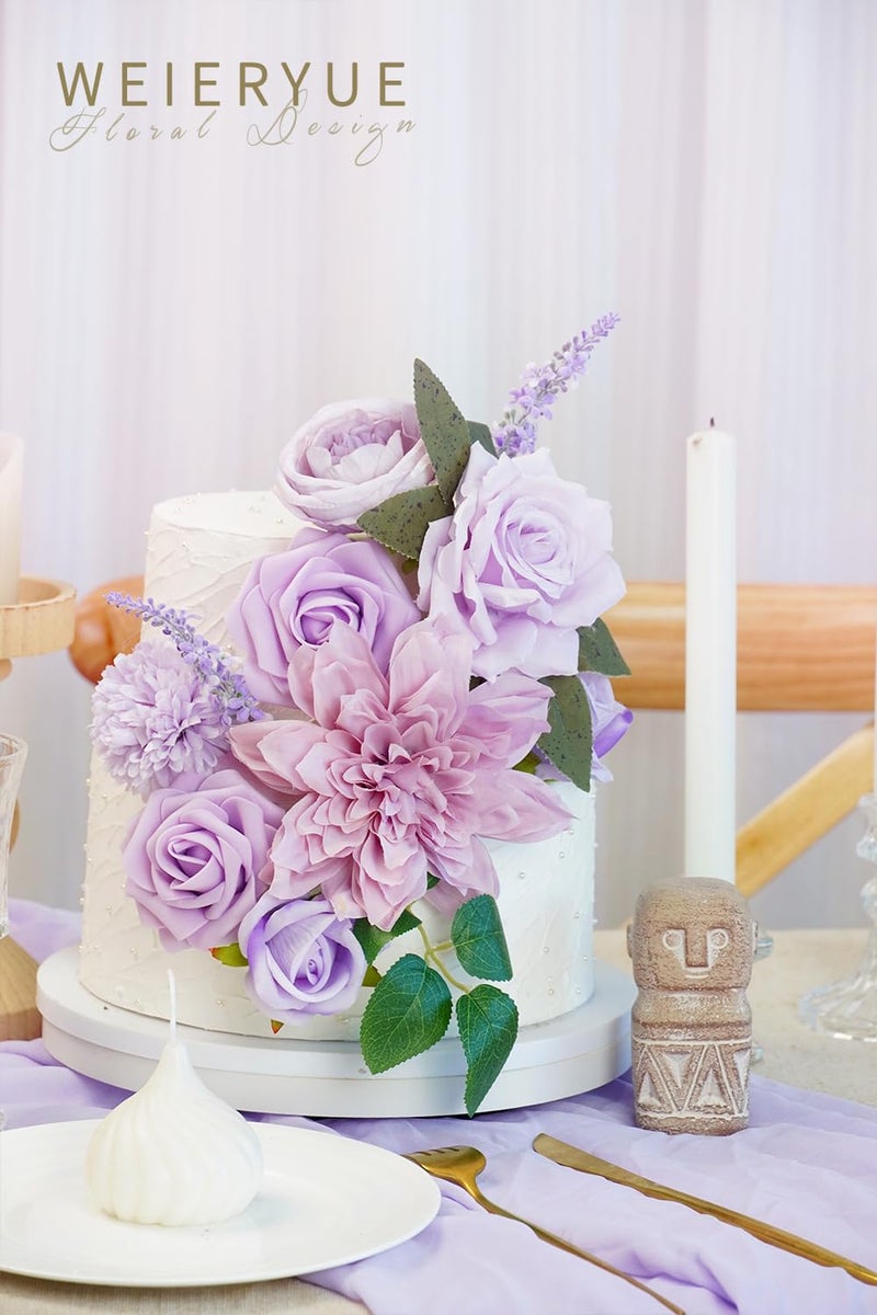WEIERYUE Purple Artificial Flowers Combo Box Wedding Decor Fake Flowers Flowers for Decoration Silk Flowers for Home Decor Indoor Cake Flowers Faux Flowers for Crafts - Image 5