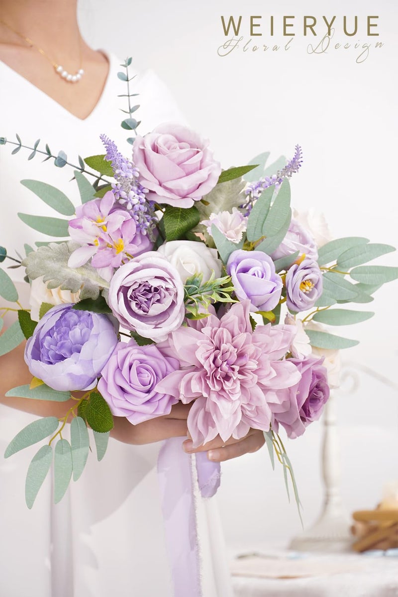 WEIERYUE Purple Artificial Flowers Combo Box Wedding Decor Fake Flowers Flowers for Decoration Silk Flowers for Home Decor Indoor Cake Flowers Faux Flowers for Crafts - Image 2