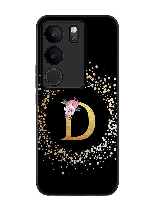 Stylizedd Rugged Black Edge case for Vivo V29 /Vivo V29 Pro /Vivo S17, Slim fit Soft Case Custom Monogram Initial Letter Floral Pattern Alphabet -D (Black) - Image 1