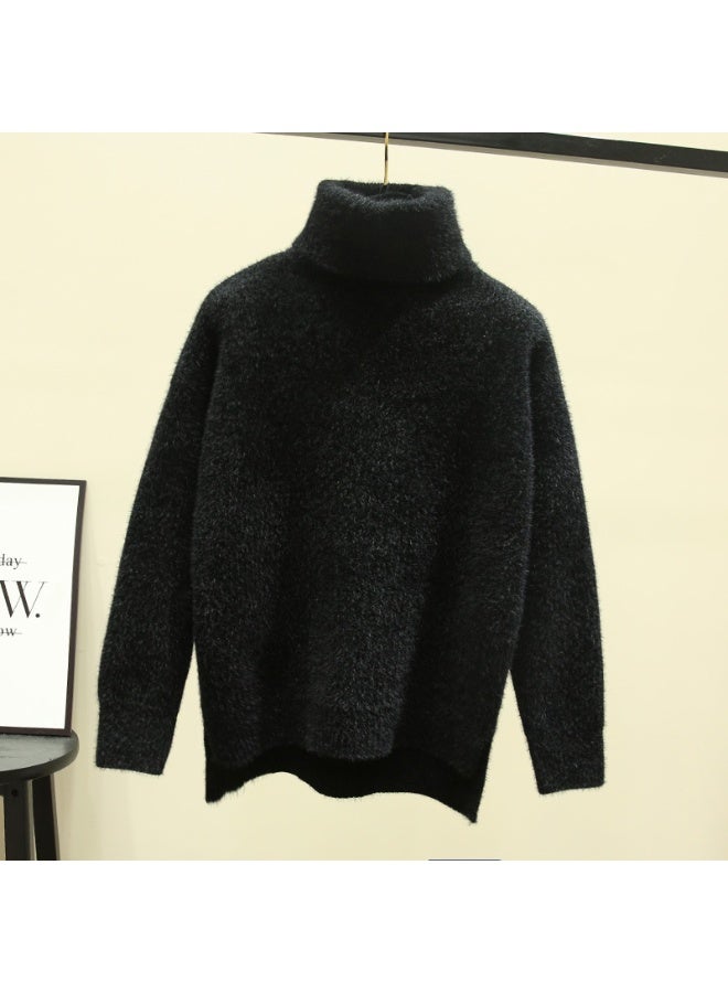 NIBEMINENT Autumn Winter Sweater Women Knitted Fashion Loose Casual Thick Sweaters Solid Color Long Sleeve  Warm Ladies Pullover
