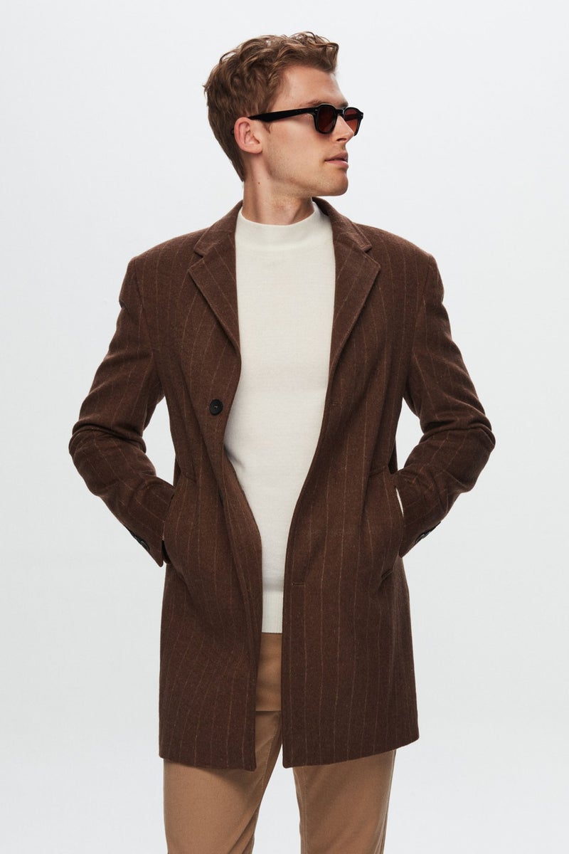 twn Slim Fit Brown Striped Coat 1EF0832255009  - Image 2