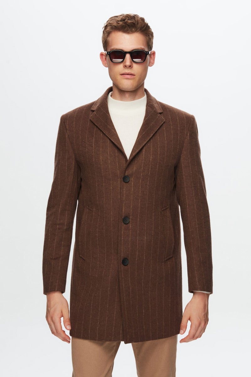 twn Slim Fit Brown Striped Coat 1EF0832255009  - Image 1