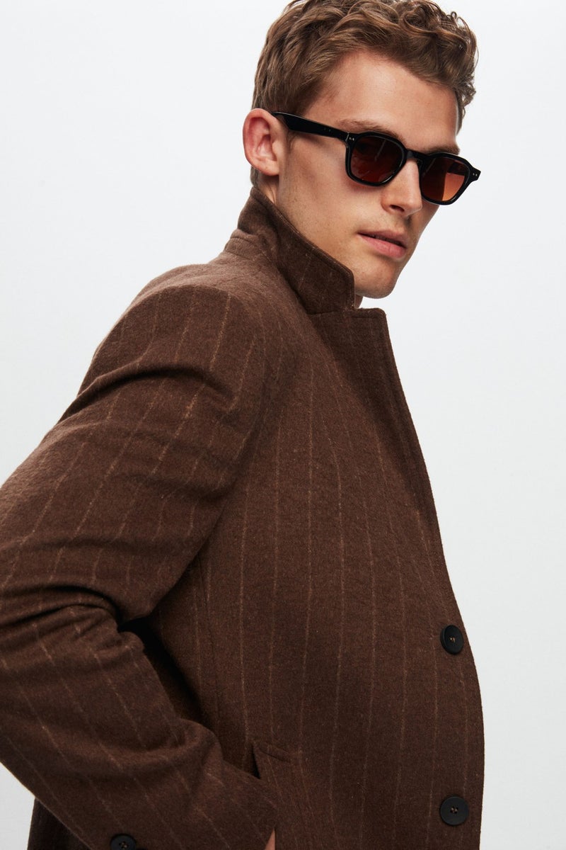 twn Slim Fit Brown Striped Coat 1EF0832255009  - Image 5