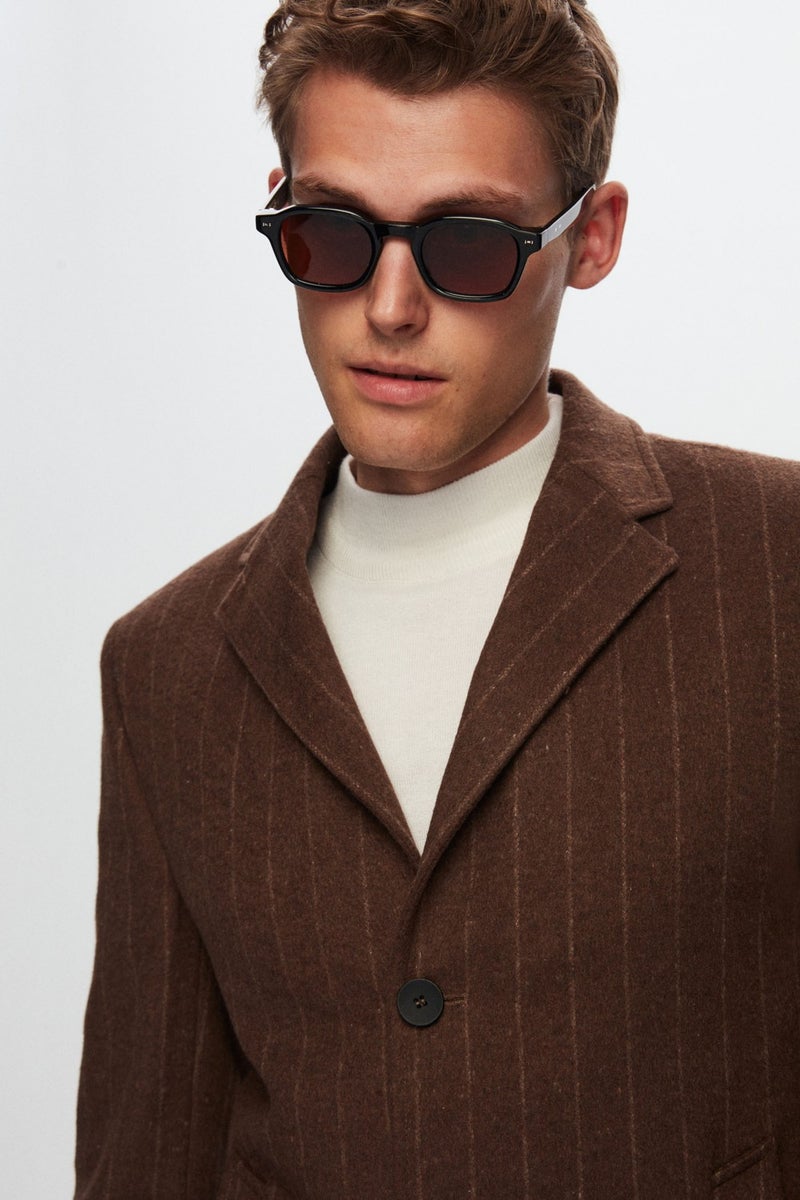twn Slim Fit Brown Striped Coat 1EF0832255009  - Image 4