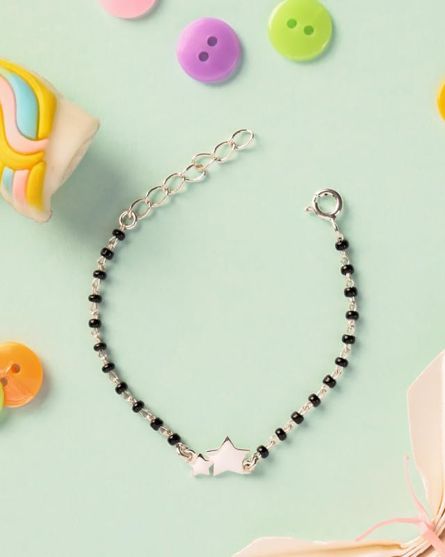 Clara 925 Sterling Silver Baby Nazariya Kids Star Bracelet With Black Beads | New Born to 1 Year | Length 5 inch, Adjustable | Gift For Baby Boys and Girls - Image 2