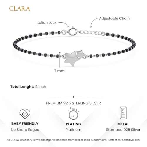 Clara 925 Sterling Silver Baby Nazariya Kids Star Bracelet With Black Beads | New Born to 1 Year | Length 5 inch, Adjustable | Gift For Baby Boys and Girls - Image 4