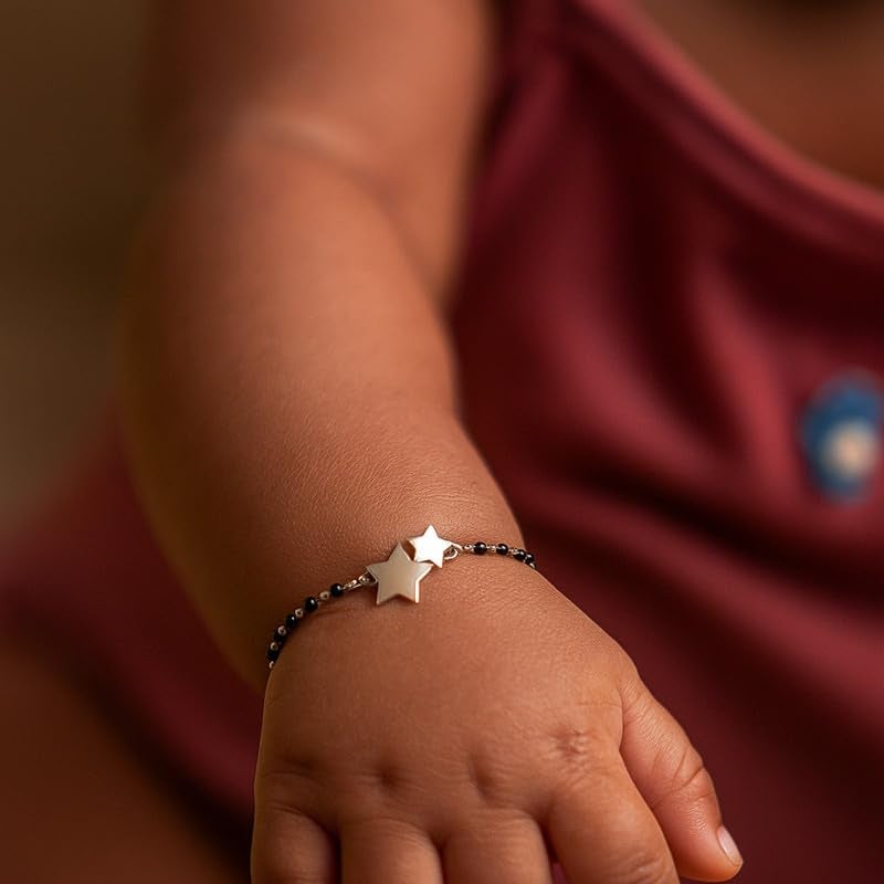 Clara 925 Sterling Silver Baby Nazariya Kids Star Bracelet With Black Beads | New Born to 1 Year | Length 5 inch, Adjustable | Gift For Baby Boys and Girls - Image 3