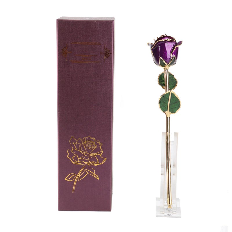 Ejoyous 24k Gold Dipped Purple Rose Forever Preserved Long Stem Rose Flower for Wife Mother Girlfriend Her Birthday Christmas Day Valentines Day Anniversary Purple Rose with Stand 