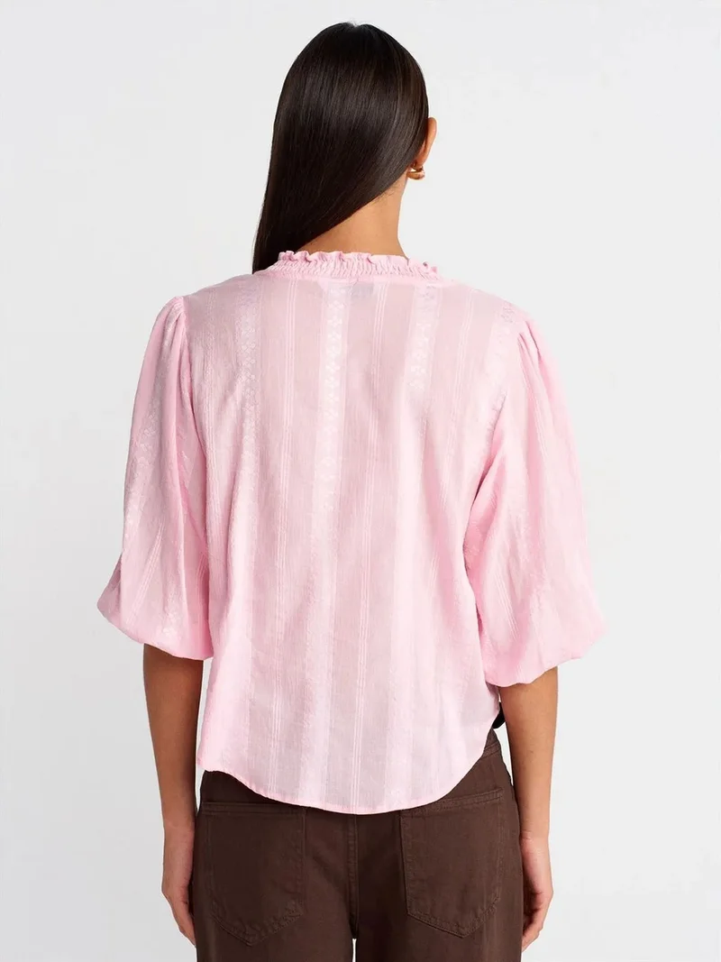 Dilvin DILVIN Women's Solid Mandarin Collar Woven Shirt