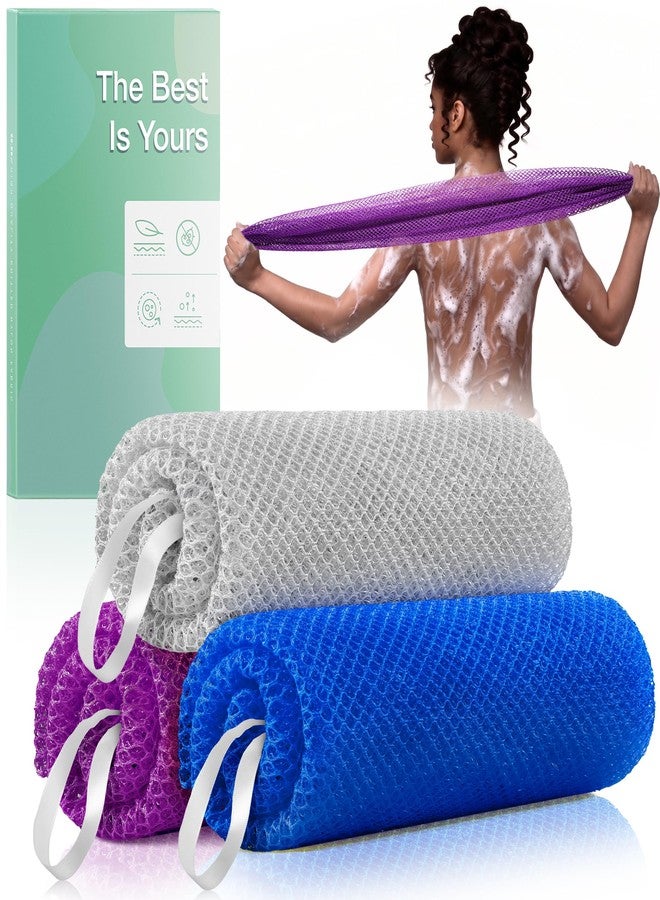 RIUOTA African Net Sponge Authentic, 3 Pieces Loofah Alternative Exfoliating Sponge, Deep Cleansing Body Scrubber, Shower Loofah Sponge for Body & Face,Travel Portable Bath Sponge(Blue,Purple,Grey) - Image 1