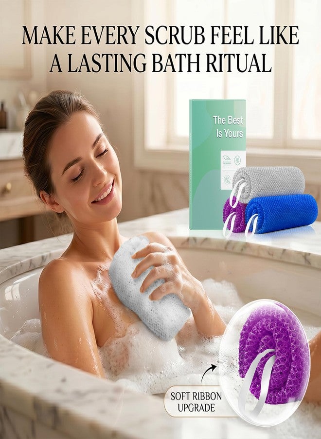 RIUOTA African Net Sponge Authentic, 3 Pieces Loofah Alternative Exfoliating Sponge, Deep Cleansing Body Scrubber, Shower Loofah Sponge for Body & Face,Travel Portable Bath Sponge(Blue,Purple,Grey) - Image 4
