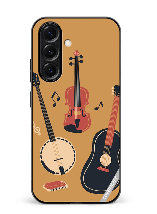 Protective Case Cover For Samsung Galaxy S25 Banjo Acoustic Guitar Violin Notes And Harmonica Design Multicolour