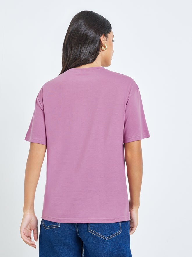 ستايلي تيشرت قَصّة عادية بطبعة زهور - بنفسجي - Image 5