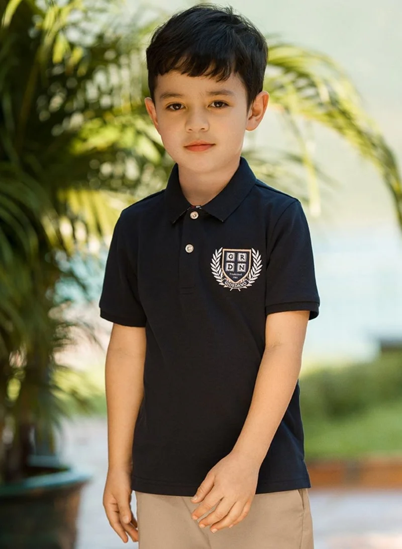 GIORDANO Kids’ Slim Fit Cotton-Lycra Piqué Polo Shirt with Embroidered Logo