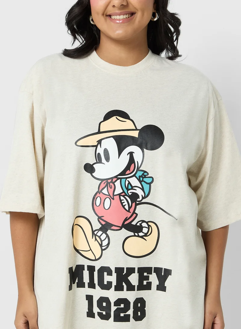 Disney Mickey Plus Size Oversize Varsity Style Graphic T-Shirt