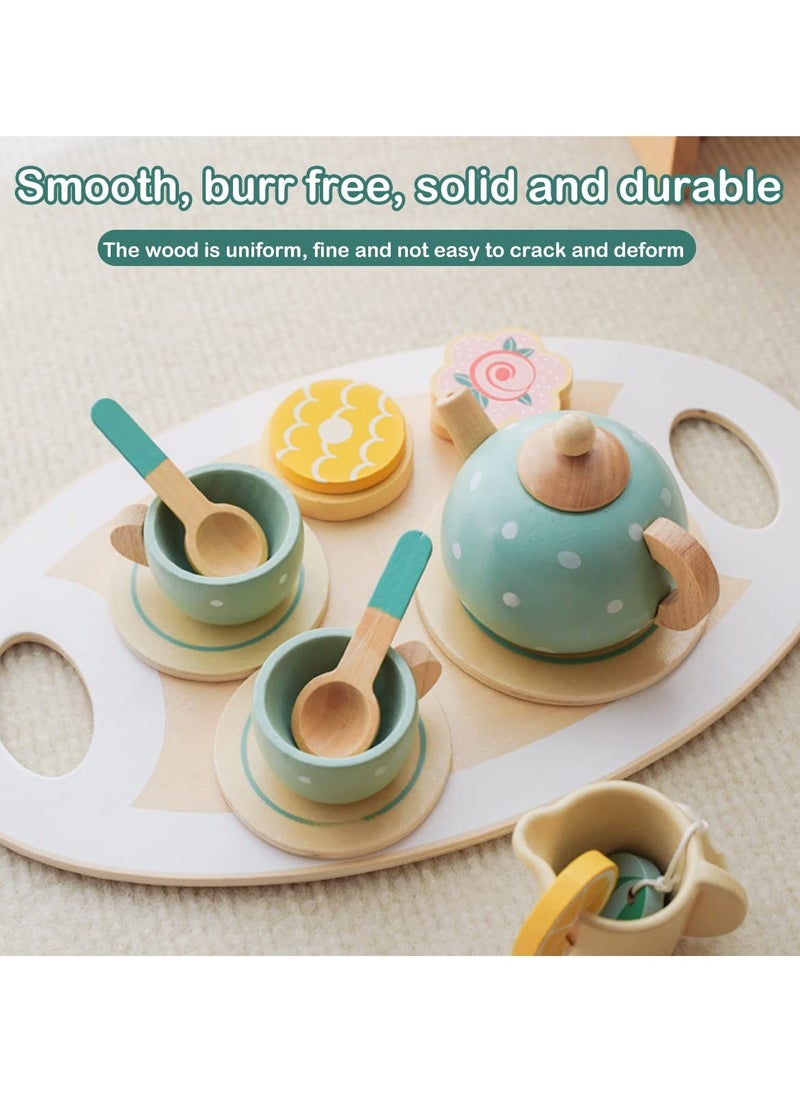 YelaJoy Toy Tea Set, Wooden Pretend Play Tea Party Set, Tea Time Toy Set, Role Play Toy Kitchen Accessories, Dessert Food Playset Interactive Simulation Teacup Toy for Toddlers Kids  - Image 3