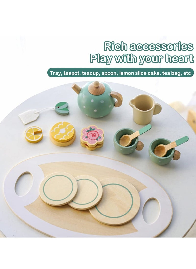 YelaJoy Toy Tea Set, Wooden Pretend Play Tea Party Set, Tea Time Toy Set, Role Play Toy Kitchen Accessories, Dessert Food Playset Interactive Simulation Teacup Toy for Toddlers Kids  - Image 2