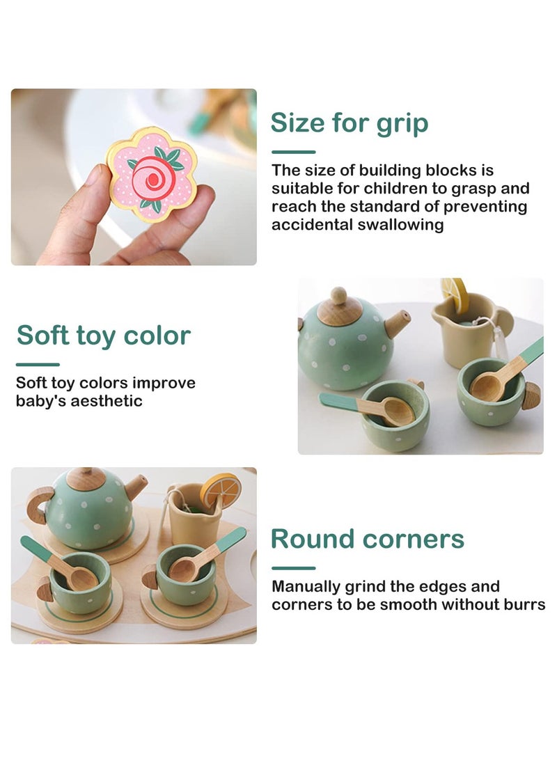 YelaJoy Toy Tea Set, Wooden Pretend Play Tea Party Set, Tea Time Toy Set, Role Play Toy Kitchen Accessories, Dessert Food Playset Interactive Simulation Teacup Toy for Toddlers Kids  - Image 4