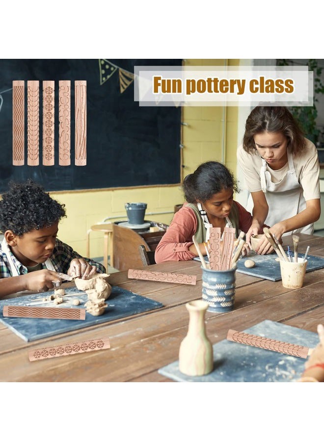 Yookeer 5 Pieces Christmas Pottery Tools Handmade Clay Roller Set Wooden Handle Clay Texture Roller Slab Roller Leaves Snowflake Pattern 5.9 Inch Clay Textured Rolling Pins for Ceramics - Image 5