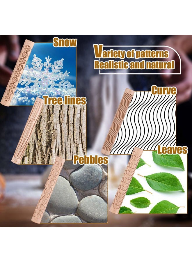 Yookeer 5 Pieces Christmas Pottery Tools Handmade Clay Roller Set Wooden Handle Clay Texture Roller Slab Roller Leaves Snowflake Pattern 5.9 Inch Clay Textured Rolling Pins for Ceramics - Image 4