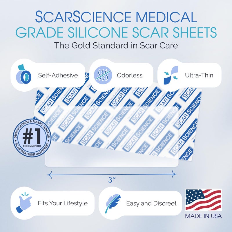 ScarScience Advanced Medical Grade Silicone Scar Patches, 12 Reusable 3" Water-Resistant Silicone Scar Strips for Newly Healed Wounds and Older Scars - Breathable Silicone Gel Sheets for Scars w/Case - Image 2