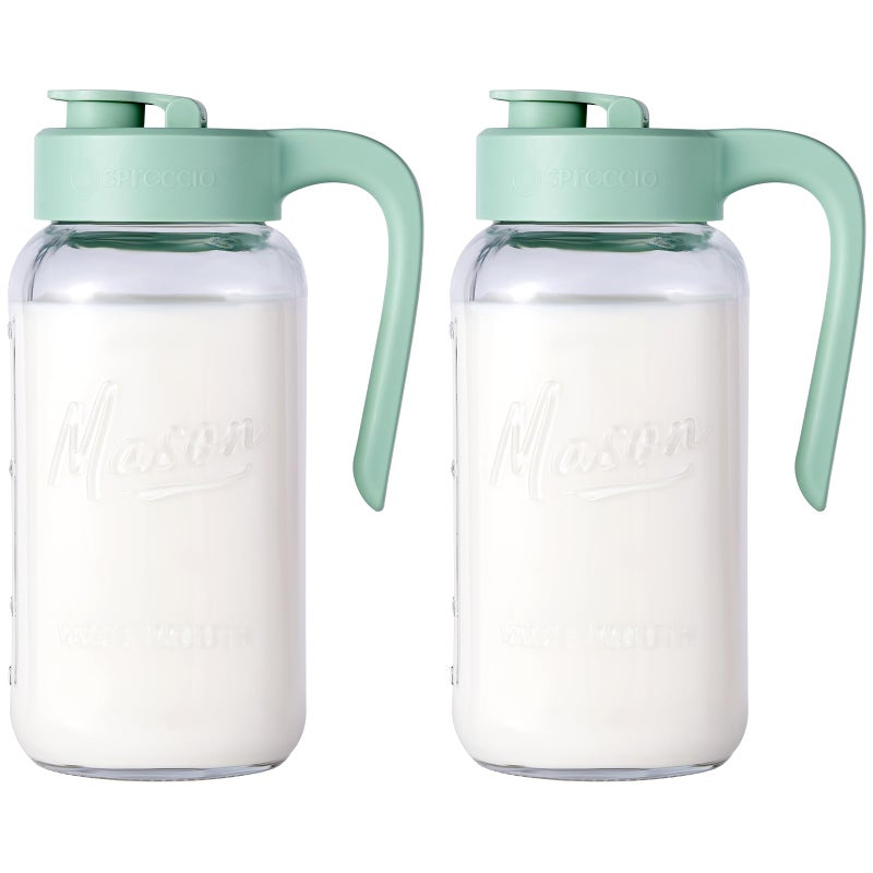 Spreccio Mason Jar Pitcher - Airtight & Leakproof Glass Pitcher with Lid[set of 2], Perfect for Breastmilk, Cold Brew, and Sun Tea, 2 Quart (64 oz) Mason Jar with Pour Spout Lid - Image 1