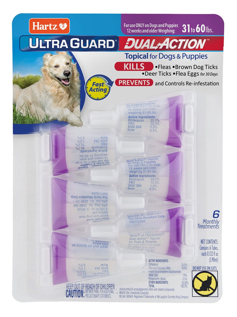 Hartz UltraGuard Dual Action Flea & Tick Topical Dogs & Puppies Treatment & Prevention, 6 Months, 31-60 lbs - Image 1