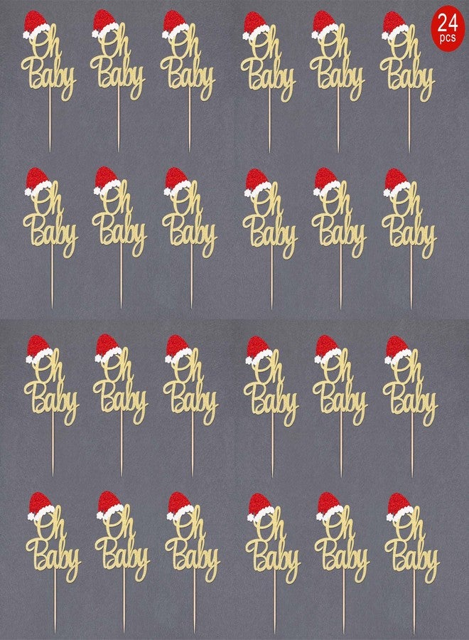 Gexolenu 24 Pcs Christmas Oh Baby Cupcake Toppers, Double-Sided Glitter Red Santa Hat Picks for Christmas Theme Baby Shower, Kids Birthday Party Cake Decorations Supplies - Image 3