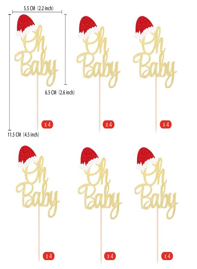 Gexolenu 24 Pcs Christmas Oh Baby Cupcake Toppers, Double-Sided Glitter Red Santa Hat Picks for Christmas Theme Baby Shower, Kids Birthday Party Cake Decorations Supplies - Image 2