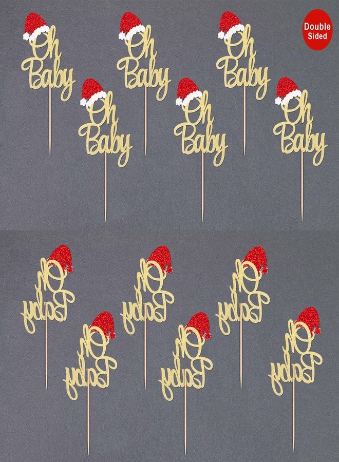 Gexolenu 24 Pcs Christmas Oh Baby Cupcake Toppers, Double-Sided Glitter Red Santa Hat Picks for Christmas Theme Baby Shower, Kids Birthday Party Cake Decorations Supplies - Image 4