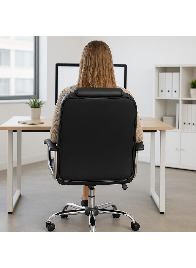 KARNAK Ergonomic Executive Office Chair with High Backrest â€“ PU Leather Swivel Chair with Chrome Base, Armrests & Diamond-Stitch Design â€“ Adjustable Height Computer Desk Chair for Home & Office Use (Black) 8923 - Image 3