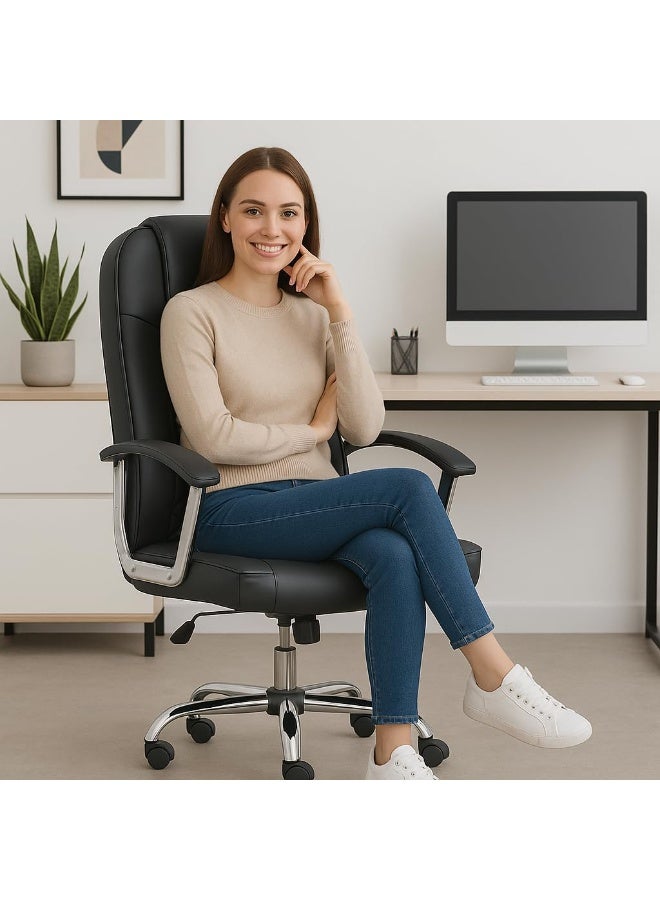 KARNAK Ergonomic Executive Office Chair with High Backrest â€“ PU Leather Swivel Chair with Chrome Base, Armrests & Diamond-Stitch Design â€“ Adjustable Height Computer Desk Chair for Home & Office Use (Black) 8923 - Image 2