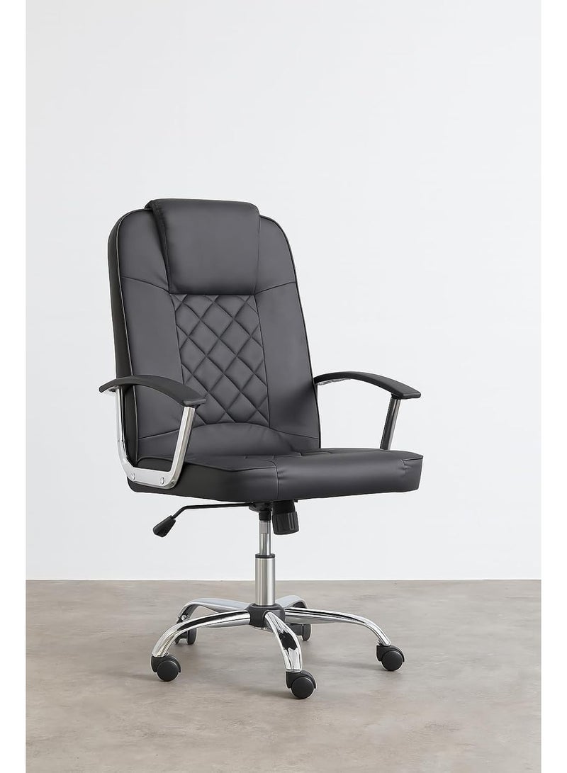 KARNAK Ergonomic Executive Office Chair with High Backrest â€“ PU Leather Swivel Chair with Chrome Base, Armrests & Diamond-Stitch Design â€“ Adjustable Height Computer Desk Chair for Home & Office Use (Black) 8923 - Image 1